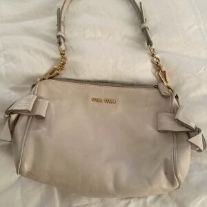 Miu Miu Cream Leather Shoulder Bow Bag